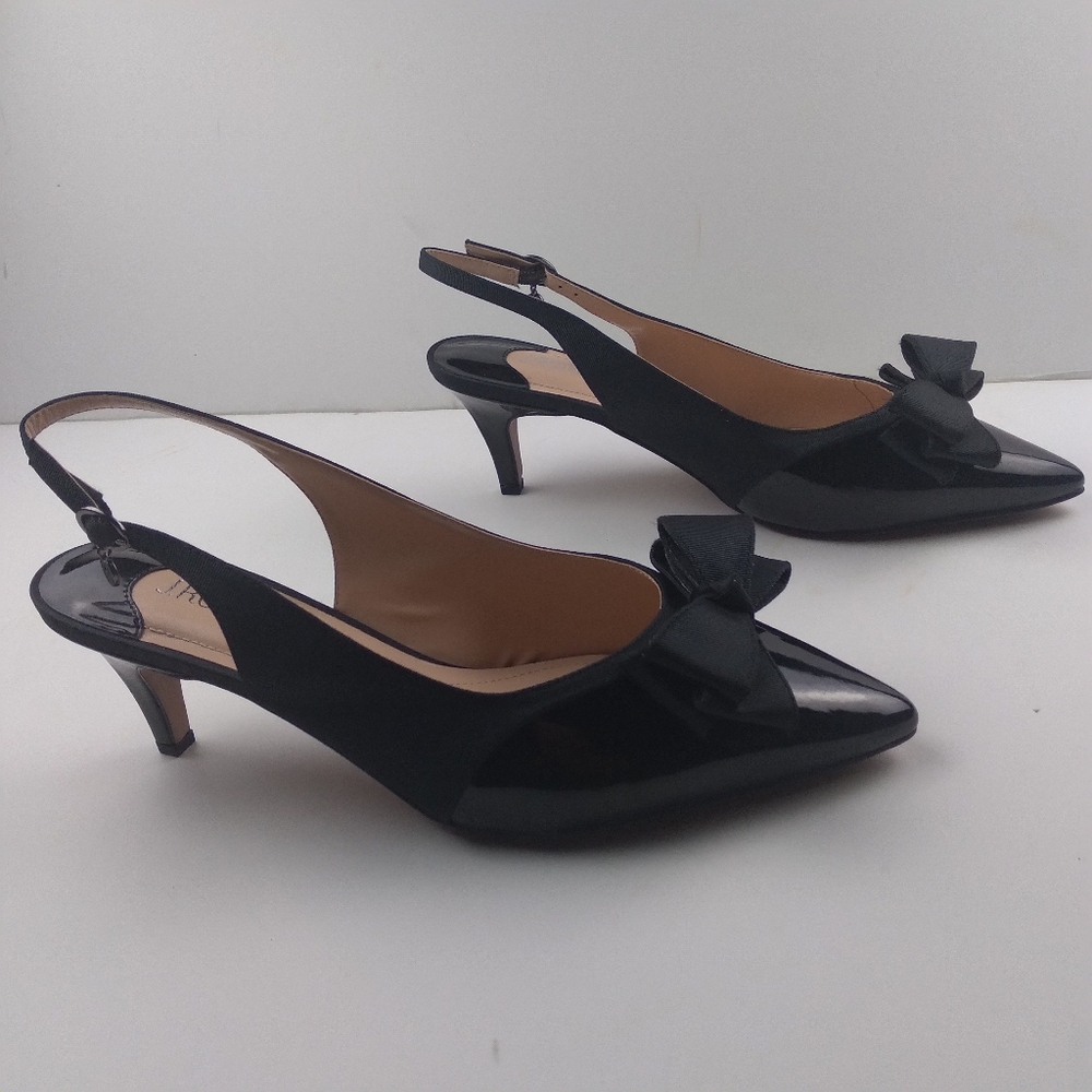 J. RENEE Gabino black patent leather sling back pumps size 12W